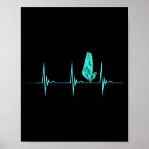 Poster Windsurfer Heartbeat Ekg Pulso Água Esporte Windsu