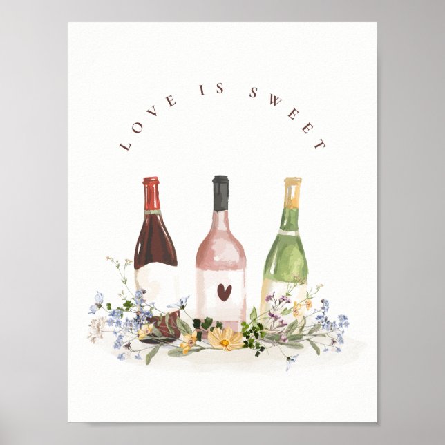 Poster Wine Bottles Love Is Sweet Sign Bridal Shower (Frente)