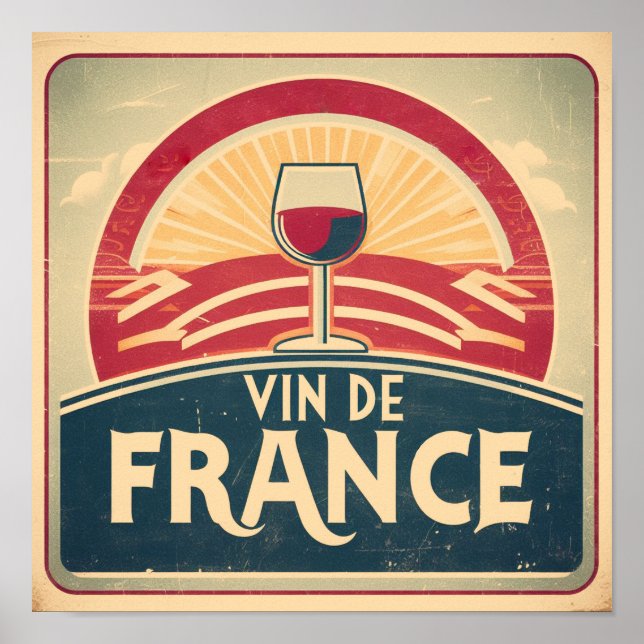 Poster wine, France, french, vintage, red wine (Frente)