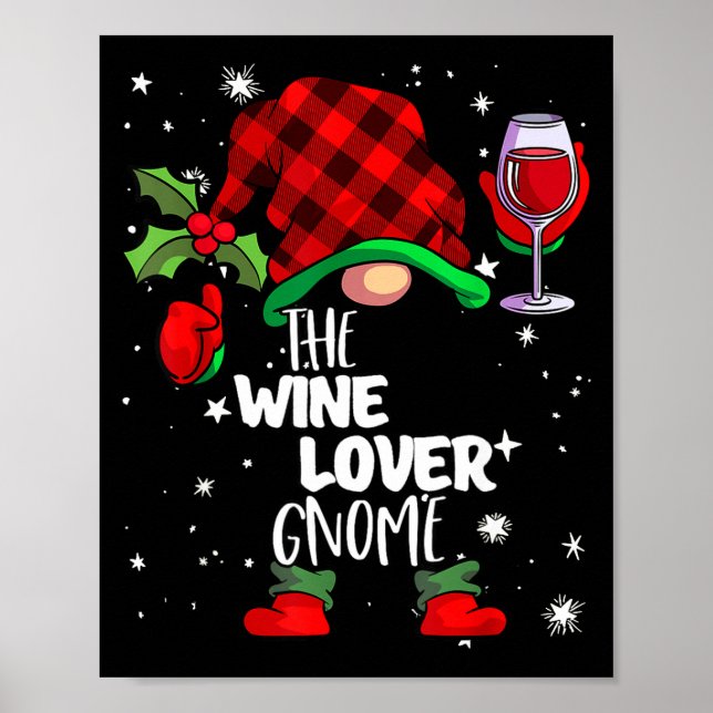 Poster Wine Lover Gnome Red Buffalo Plaid Matching Family (Frente)