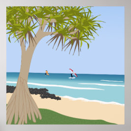 Poster Wing Foil Surfers Pandanus Tree na Praia