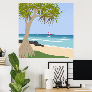 Poster Wing Foil Surfers Pandanus Tree na Praia