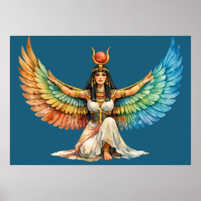 Poster Winged Egyptian Goddess Colorful Ancient Mythology (Frente)