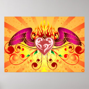 Pôster Winged Flaming Heart
