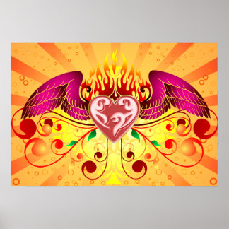 Pôster Winged Flaming Heart