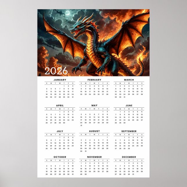 Poster Wings of Flame: 2026 Mythical Dragon Calendar (Frente)