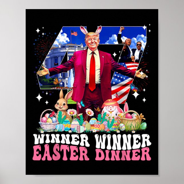 Poster Winner Easter Dinner Trump Bunny Hunt Eggs Happy E (Frente)