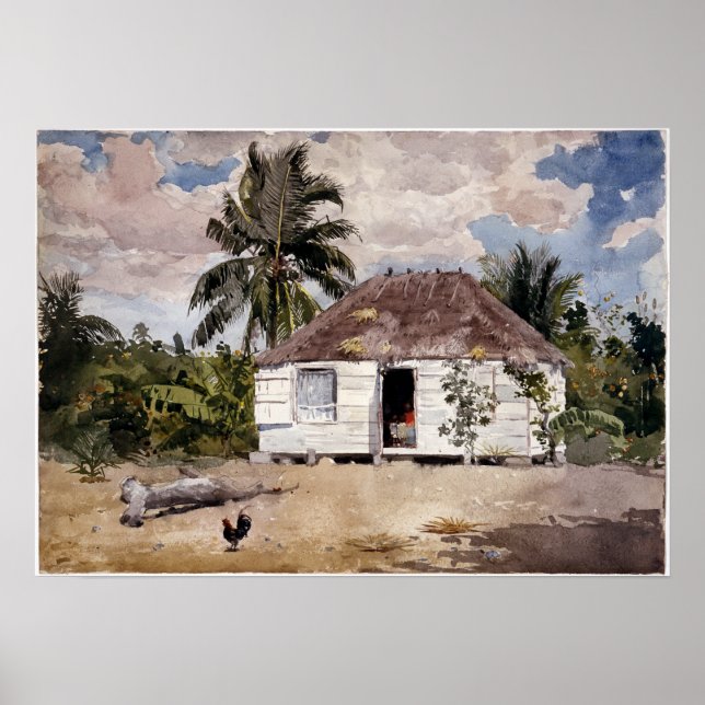 Poster Winslow Homer Native Huts, Nassau (Frente)