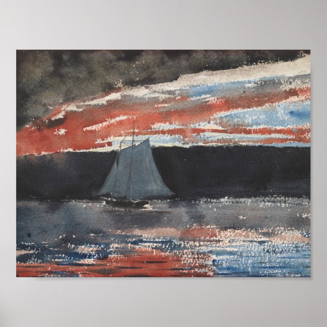 Pôster Winslow Homer - Schooner no Sunset (Frente)