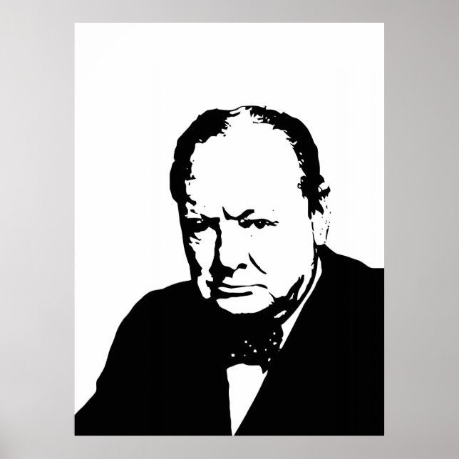Pôster Winston Churchill - arte do vetor preto e branco (Frente)