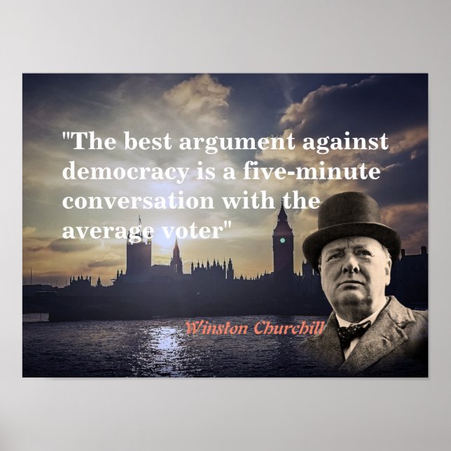 Poster Winston Churchill Citação Sobre Democracia (Frente)
