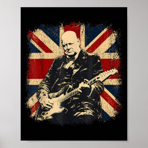 Poster Winston Churchill Tocando Rocker de Guitarra Elétr