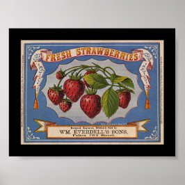 Pôster Wintage Strawberry Fruta Rótulo