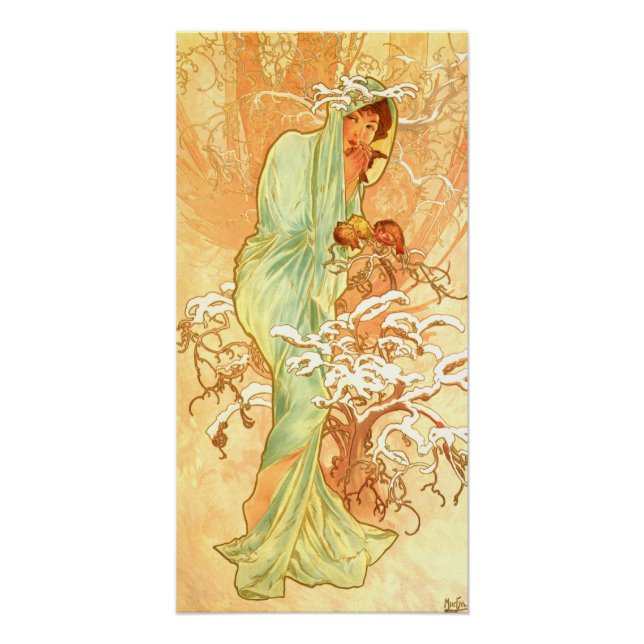 Pôster Winter Alfons Mucha Art Nouveau (Frente)