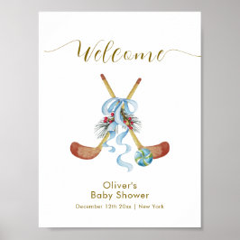 Poster Winter All Star Bow Hockey Baby Shower Welcome