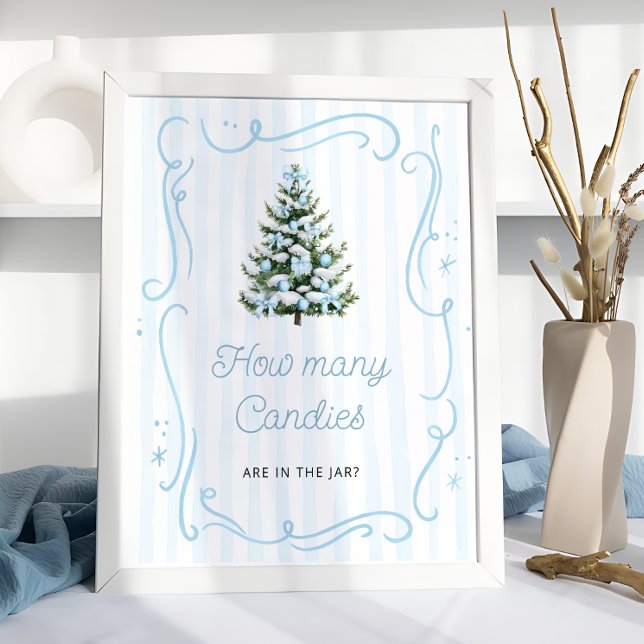 Poster Winter Blue Bow Baby Shower Guess How Many Candies (Criador carregado)