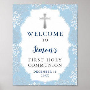 Poster Winter Blue Snowflakes Boy First Santa Commune