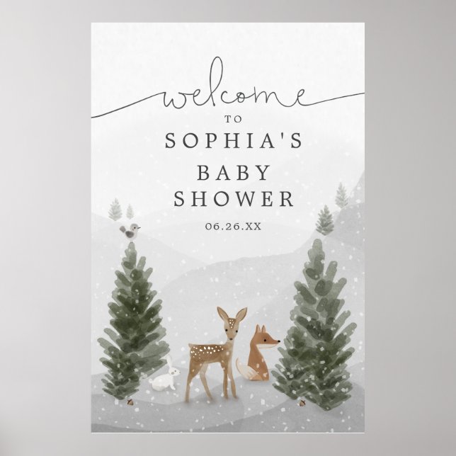 Poster Winter Boho Woodland Baby Shower Foam Board Sign (Frente)
