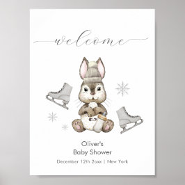 Poster Winter Bunny Ice Skate Baby Shower Welcome