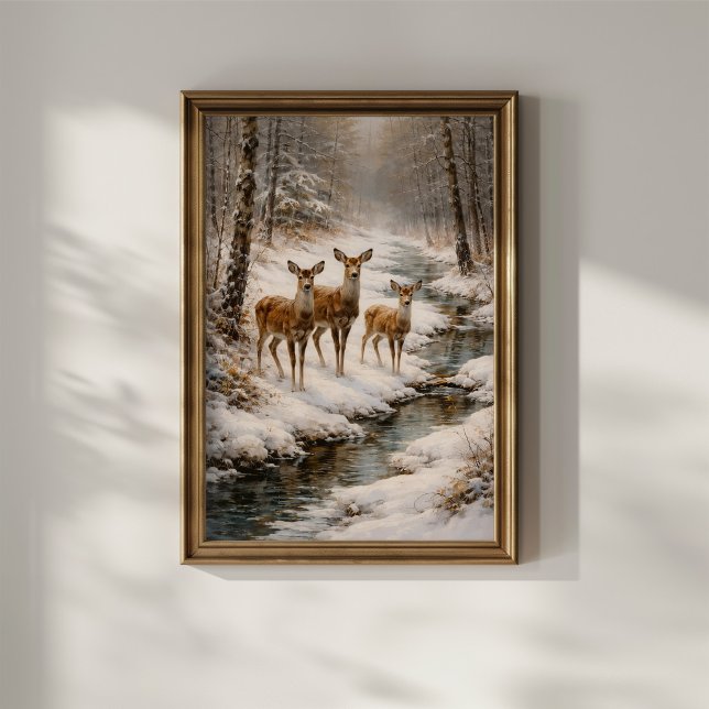 Poster Winter Deer by Forest Stream (Criador carregado)