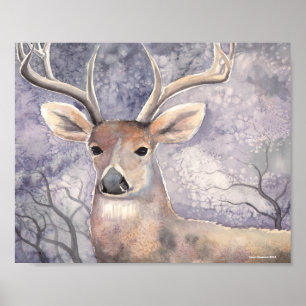 Pôster Winter Deer Wildlife Watercolor Art