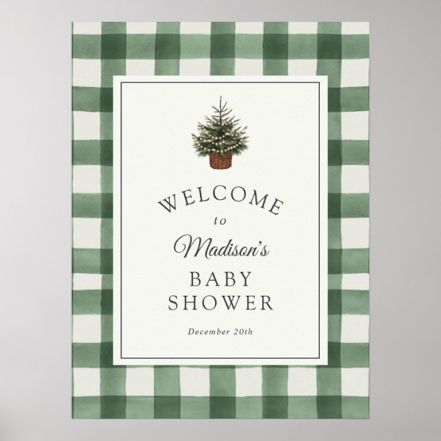 Poster Winter Evergreen and Plaid Baby Shower Welcome (Frente)