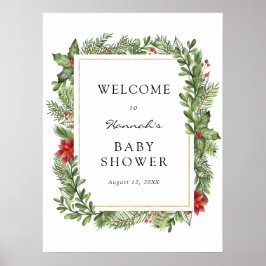 Poster Winter Evergreen Frame Baby Shower Welcome Sign