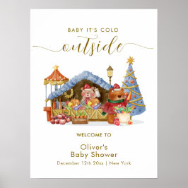 Poster Winter Farmer Market Bear Baby Shower Welcome 