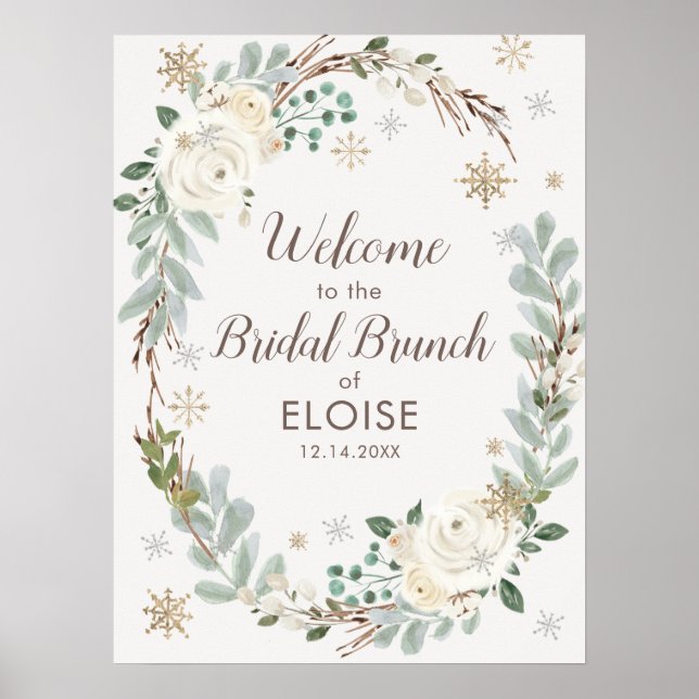 Poster Winter Floral Bridal Brunch Welcome Sign (Frente)