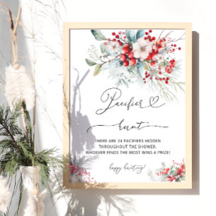 Poster Winter Floral Chá de fraldas Pacifier Hunt