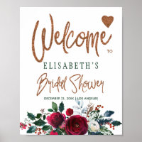Winter floral green bridal shower welcome sign