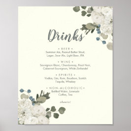 Poster Winter Floral | Indicativo De Menu "Drinks" De Cas
