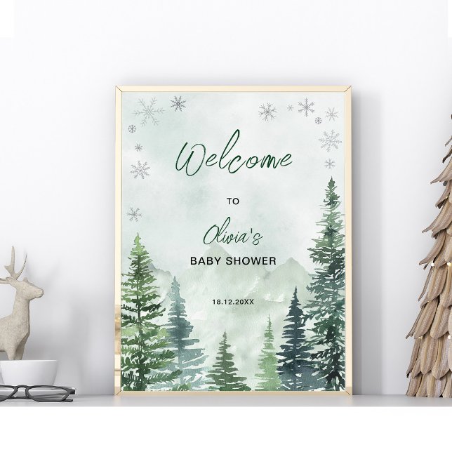 Poster Winter Forest Baby Shower Welcome (Criador carregado)