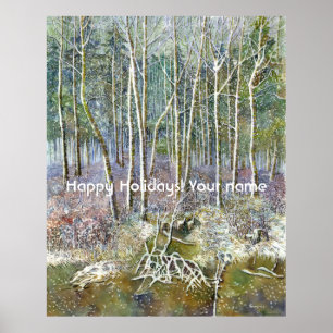 Poster winter forest Watercolor painting