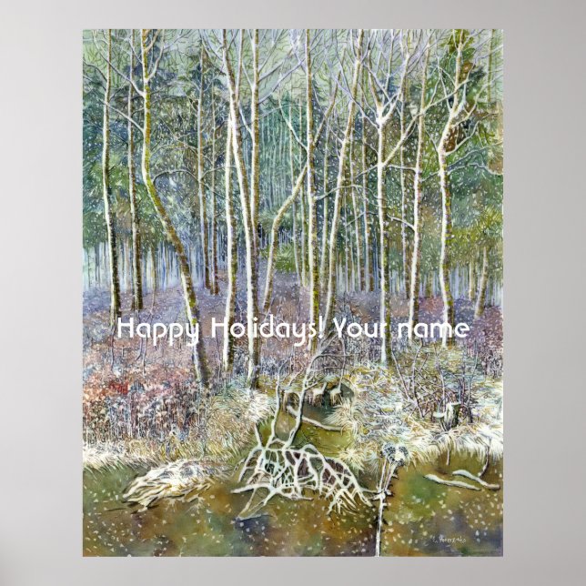 Poster winter forest  Watercolor painting (Frente)