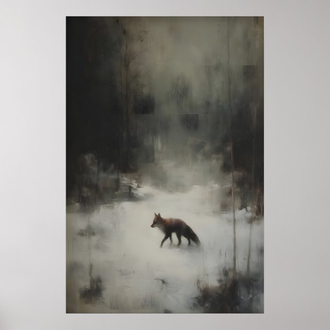 Poster Winter Fox Art Printable Moody Woodland Animal (Frente)