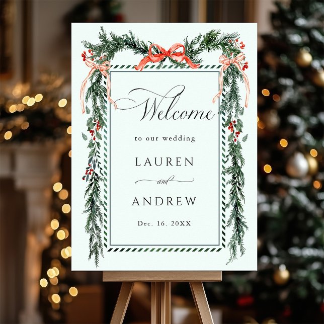 Poster Winter Greenery Garland Wedding Welcome Mint Green (Criador carregado)