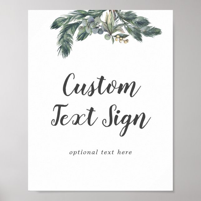 Poster Winter Greenery Wedding Custom Text Sign (Frente)