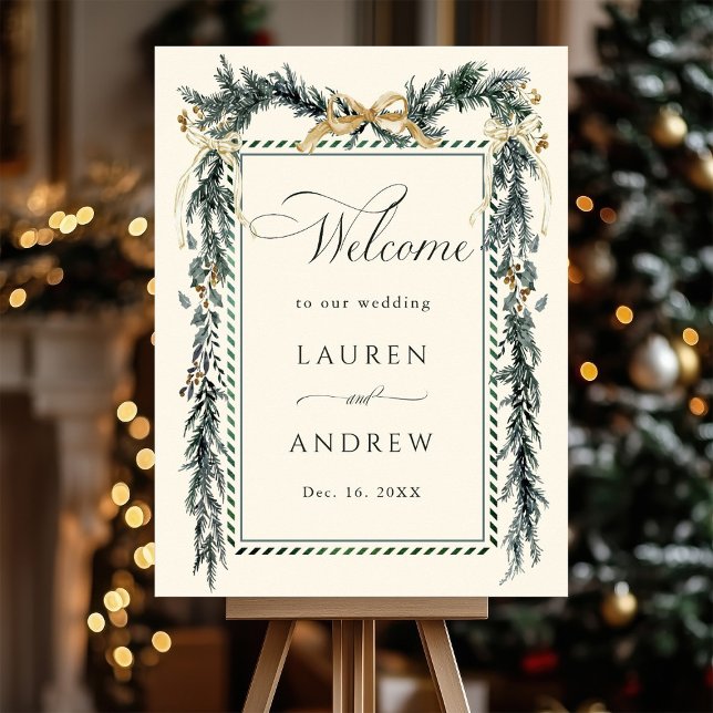 Poster Winter Greens Garland Wedding Welcome Ivory (Criador carregado)