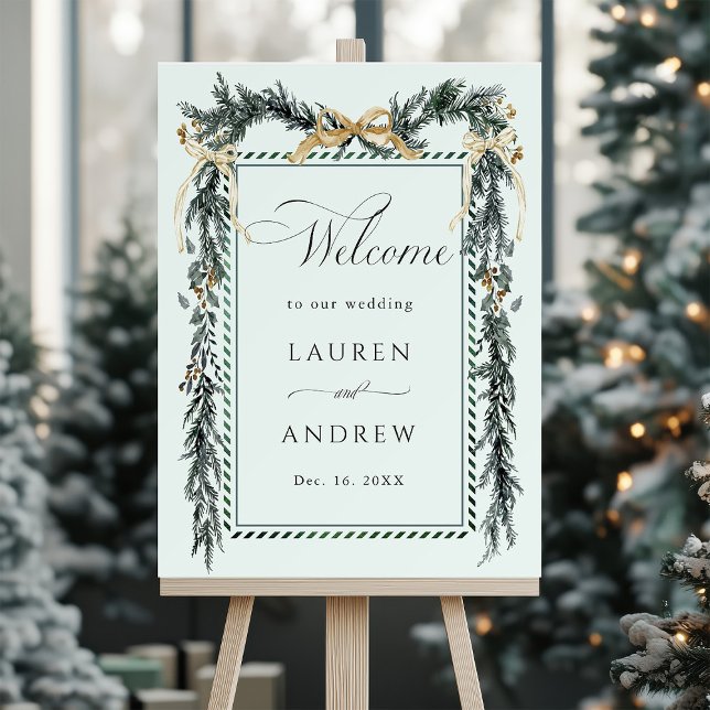 Poster Winter Greens Garland Wedding Welcome Mint Green (Criador carregado)