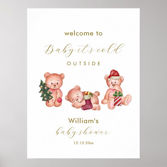 Poster Winter It's Cold Outside Bear Baby Shower Welcome  (Frente)