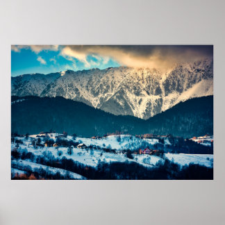 Poster Winter landscape in Carpathian Mountain. Bran, Rom