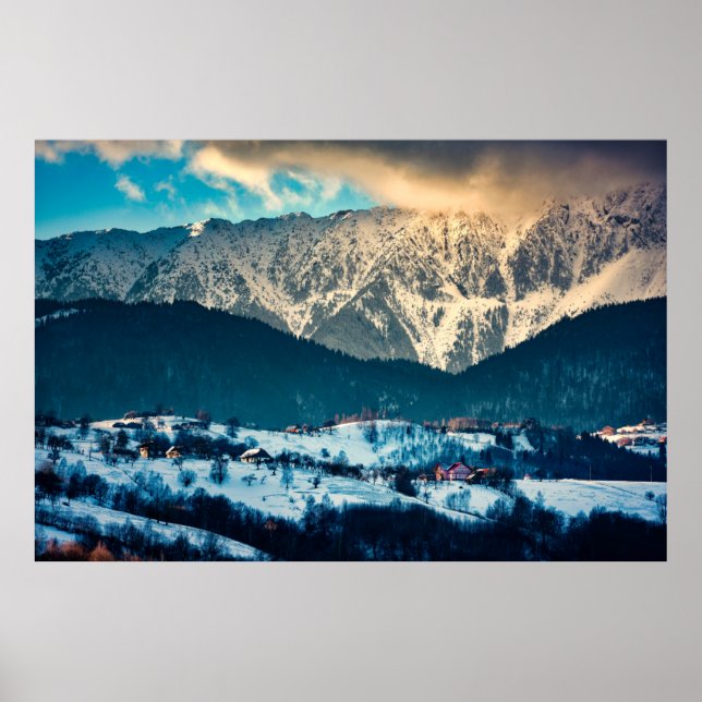 Poster Winter landscape in Carpathian Mountain. Bran, Rom (Frente)