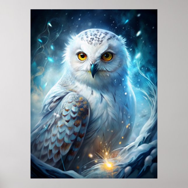 Poster Winter Magic Snowy Owl – Mystical Blue Forest (Frente)