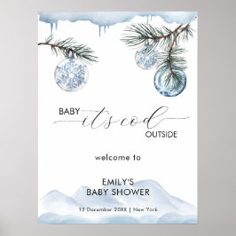 Poster Winter Mountain Snowflake Baby Shower Welcome 
