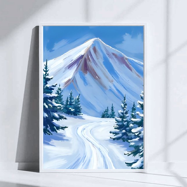 Poster Winter Mountain Watercolor Snow Nature Landscape (Criador carregado)