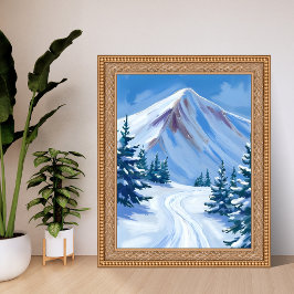 Poster Winter Mountain Watercolor Snow Nature Landscape