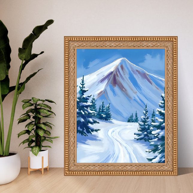 Poster Winter Mountain Watercolor Snow Nature Landscape (Criador carregado)