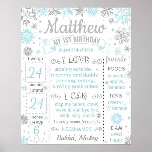 Poster Winter Onderland First Birday - Sinal de marco de  (Frente)