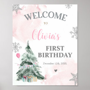 Poster Winter Onederland Birthday 1 rua Snowflakes Bem-vi